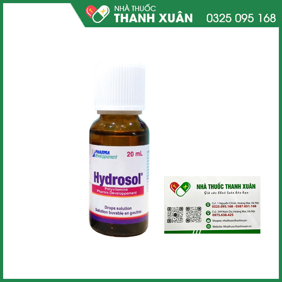 Hydrosol bổ sung vitamin trong các trường hợp thiếu vitamin, phòng ngừa hoặc điều trị các rối loạn liên quan đến chế độ ăn uống không cân bằng hoặc thiếu hụt dinh dưỡng